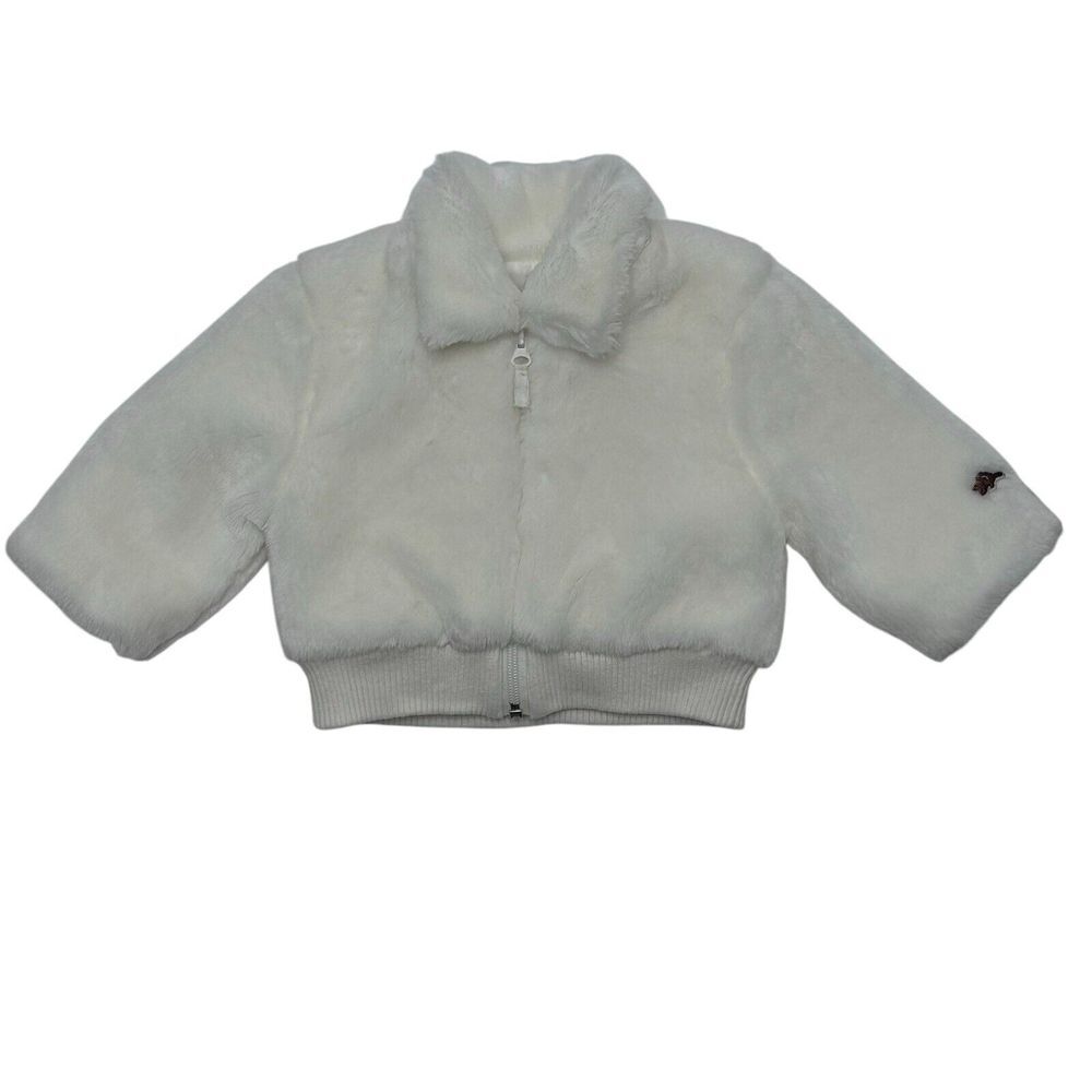 Roots Girls 6-12 Months White Full Zip Long Sleeve Logo Faux Fur Jacket Coat‎